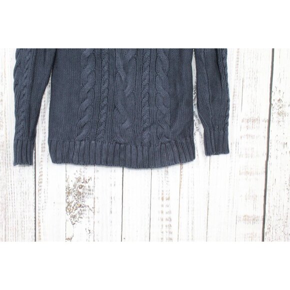 LL Bean Double L Cable Sweater Crewneck Classic Navy Size S Pet - Picture 3 of 10
